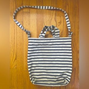 BAGGU Duck Bag. Blue and White Stripes. Canvas. Good/Fair condition